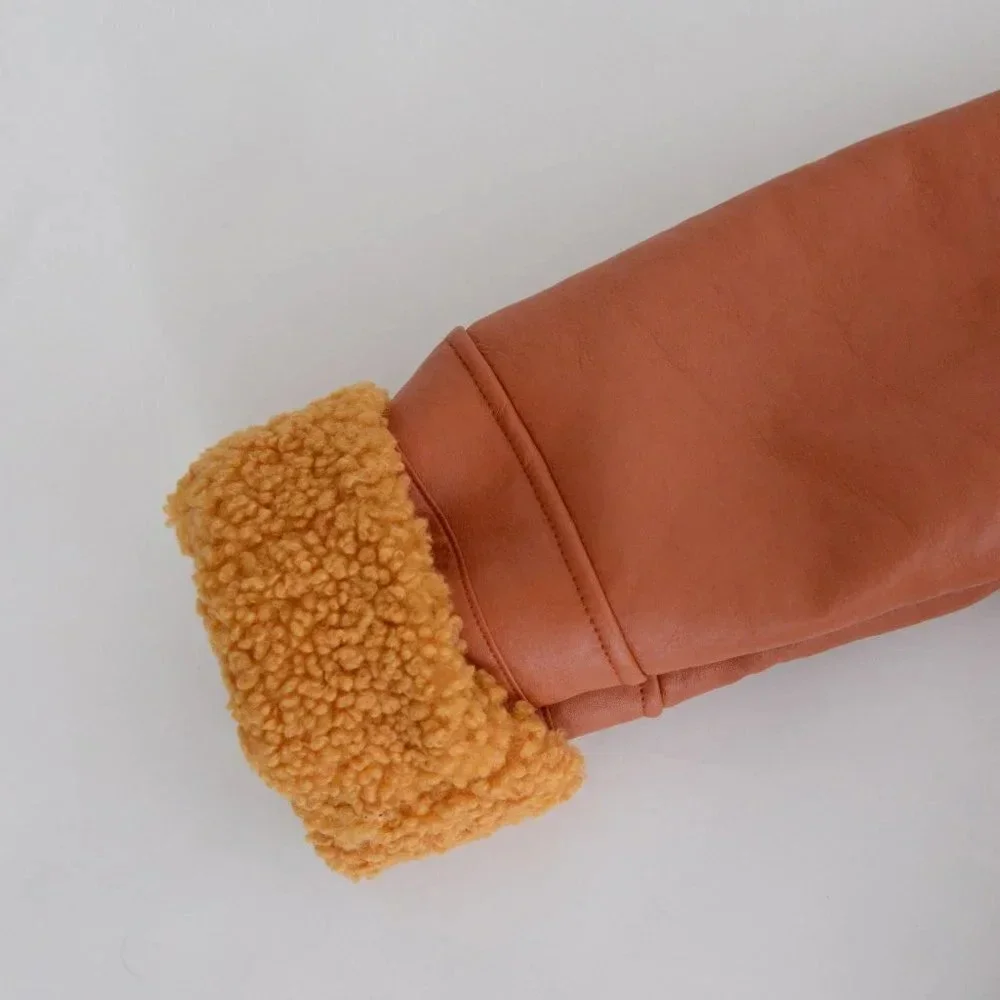 We The Free Kaja Vegan Bonded  Leather Peacoat Rust Bomber Jacket Boho M - Picture 9 of 12